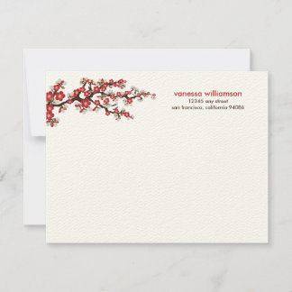 Cherry Blossoms Custom Flat Note Cards (red)