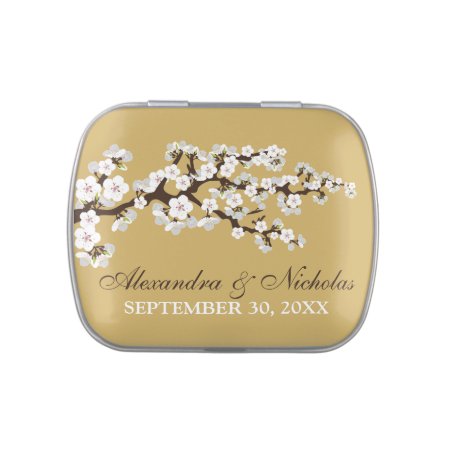 Cherry Blossoms Custom Wedding Favor Tins (gold)