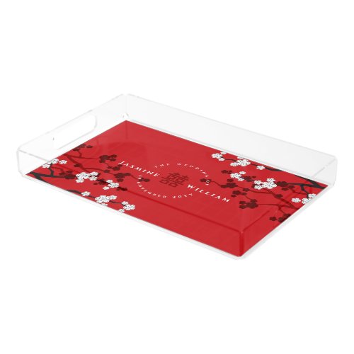 Cherry Blossoms  Double Happiness Chinese Wedding Acrylic Tray