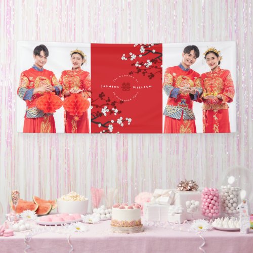 Cherry Blossoms  Double Happiness Chinese Wedding Banner