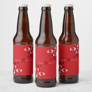 Cherry Blossoms Double Happiness Chinese Wedding Beer Bottle Label