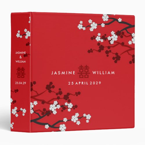 Cherry Blossoms Double Happiness Chinese Wedding Binder