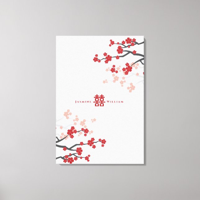 Cherry Blossoms & Double Happiness Chinese Wedding Canvas Print (Front)