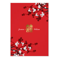 Cherry Blossoms Double Happiness Chinese Wedding Card