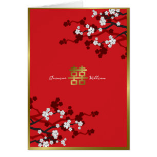 Cherry Blossoms Double Happiness Chinese Wedding Cards