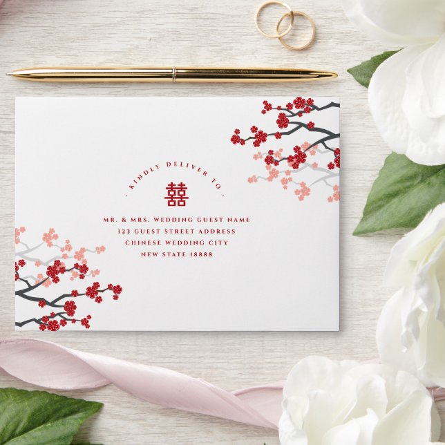 Cherry Blossoms & Double Happiness Chinese Wedding Envelope (Wedding)