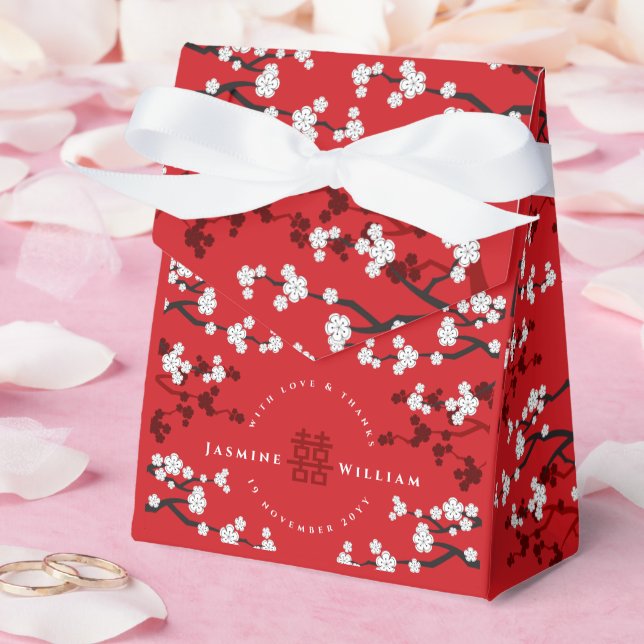 Cherry Blossoms & Double Happiness Chinese Wedding Favor Boxes (Wedding)