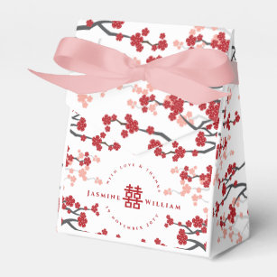 Cherry Blossoms & Double Happiness Chinese Wedding Favor Boxes