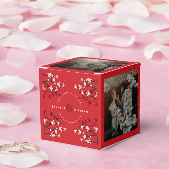 Cherry Blossoms & Double Happiness Chinese Wedding Favor Boxes (Wedding)