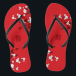 Cherry Blossoms & Double Happiness Chinese Wedding Flip Flops<br><div class="desc">White Cherry Blossoms Or Sakura Spring Flowers On Red With Modern Double Happiness Chinese Wedding Flip Flops. Oriental red and white cherry blossoms or sakura flowers with double happiness symbol. An elegant and romantic asian themed wedding design which is modern and classy. Cherry blossoms bloom in spring and symbolize new...</div>