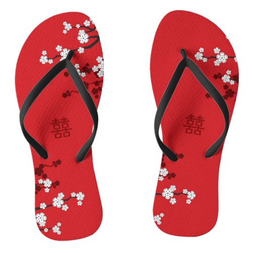 Cherry Blossoms  Double Happiness Chinese Wedding Flip Flops