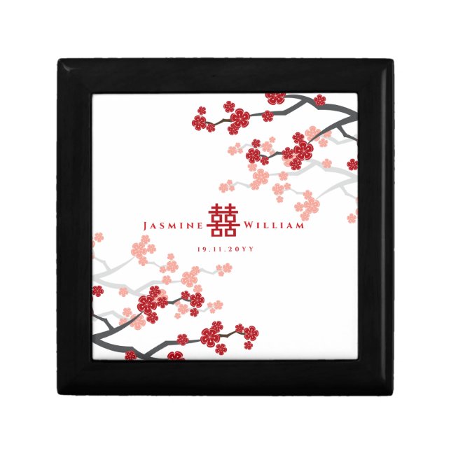 Cherry Blossoms & Double Happiness Chinese Wedding Gift Box (Front)
