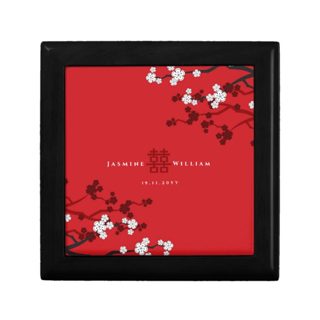 Cherry Blossoms & Double Happiness Chinese Wedding Gift Box (Front)