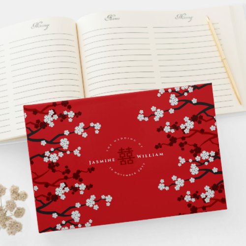 Cherry Blossoms  Double Happiness Chinese Wedding Guest Book