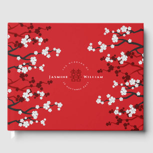 Cherry Blossoms & Double Happiness Chinese Wedding Guest Book