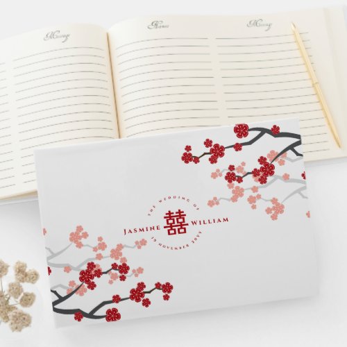 Cherry Blossoms  Double Happiness Chinese Wedding Guest Book