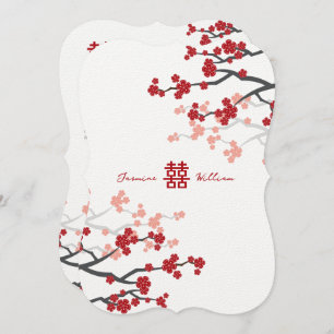 Cherry Blossoms Double Happiness Chinese Wedding Invitation