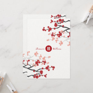 Cherry Blossoms & Double Happiness Chinese Wedding Invitation