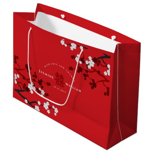 Cherry Blossoms  Double Happiness Chinese Wedding Large Gift Bag