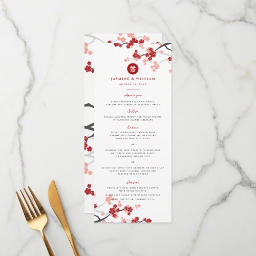 Cherry Blossoms Double Happiness Chinese Wedding Menu
