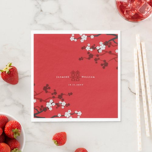 Cherry Blossoms  Double Happiness Chinese Wedding Napkins