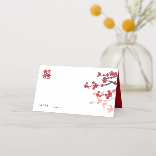 Cherry Blossoms  Double Happiness Chinese Wedding Place Card