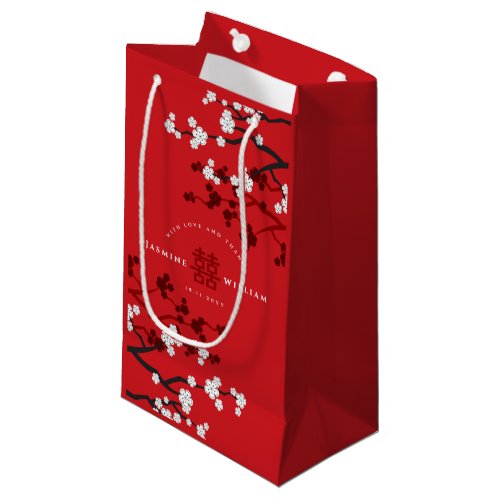 Cherry Blossoms  Double Happiness Chinese Wedding Small Gift Bag