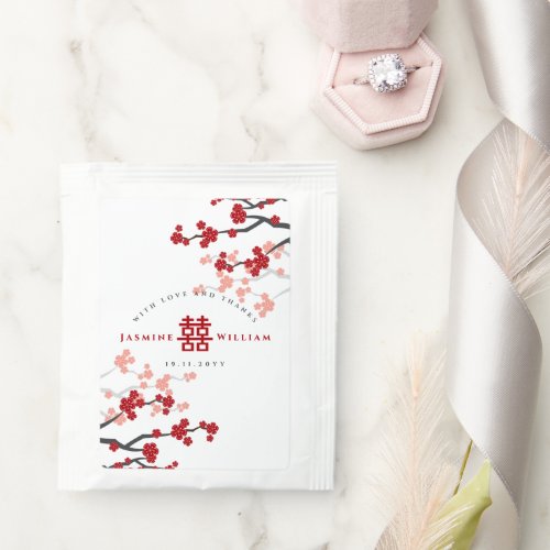 Cherry Blossoms  Double Happiness Chinese Wedding Tea Bag Drink Mix