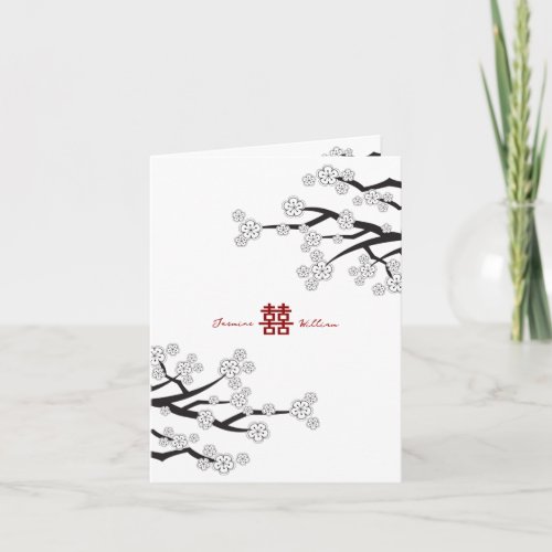 Cherry Blossoms  Double Happiness Chinese Wedding Thank You Card