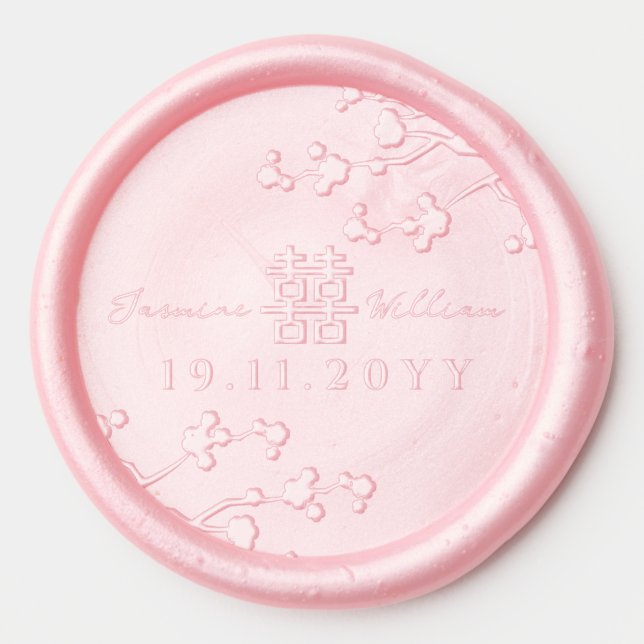 Cherry Blossoms Double Happiness Chinese Wedding Wax Seal Sticker (Front)