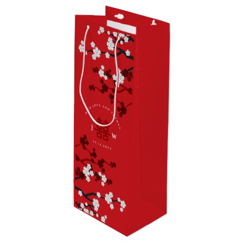Cherry Blossoms  Double Happiness Chinese Wedding Wine Gift Bag