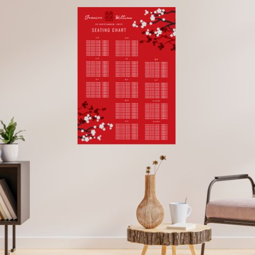 Cherry Blossoms Double Xi Asian Wedding Seat Chart