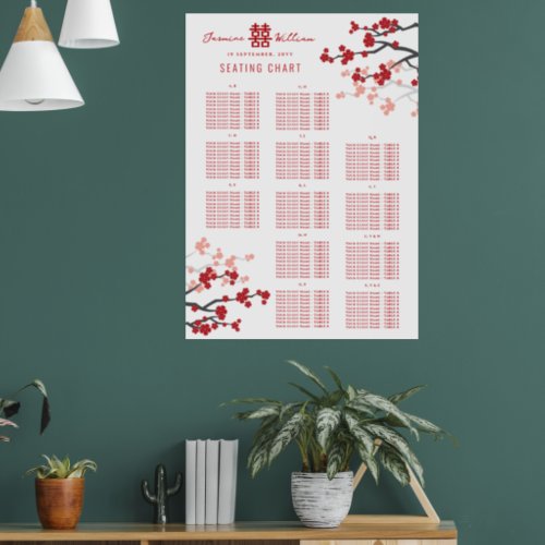 Cherry Blossoms Double Xi Asian Wedding Seat Chart