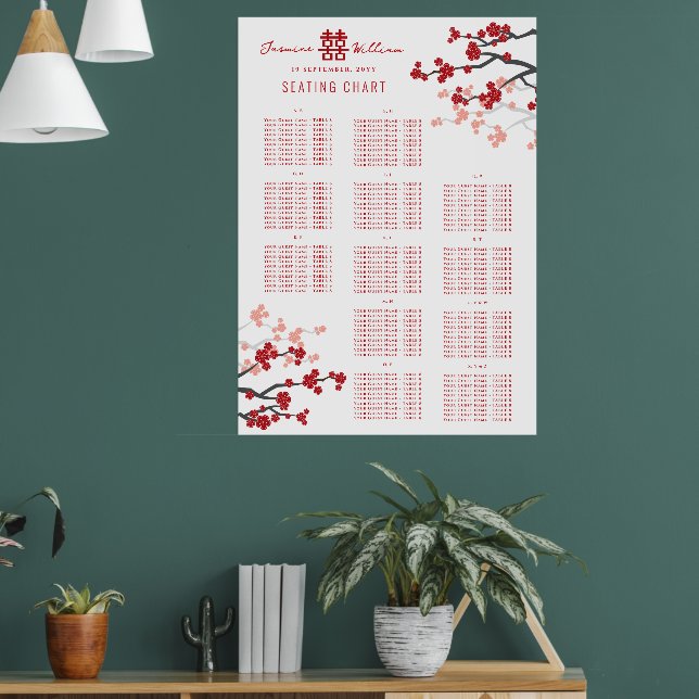 Cherry Blossoms Double Xi Asian Wedding Seat Chart (Living Room 1)