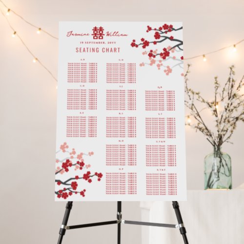 Cherry Blossoms Double Xi Asian Wedding Seat Chart Foam Board