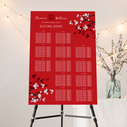 Cherry Blossoms Double Xi Asian Wedding Seat Chart Foam Board