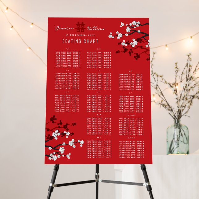 Cherry Blossoms Double Xi Asian Wedding Seat Chart Foam Board (In Situ (Stand))