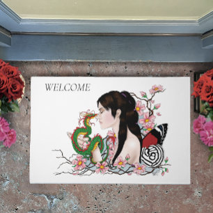 Cherry Blossoms Dragon Serenity Asian Fairy Doormat