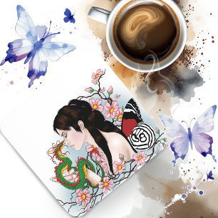 Cherry Blossoms Dragon Serenity Asian Fairy Drink Coaster