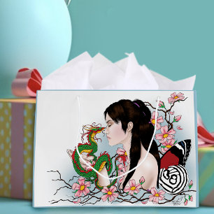 Cherry Blossoms Dragon Serenity Asian Fairy Large Gift Bag