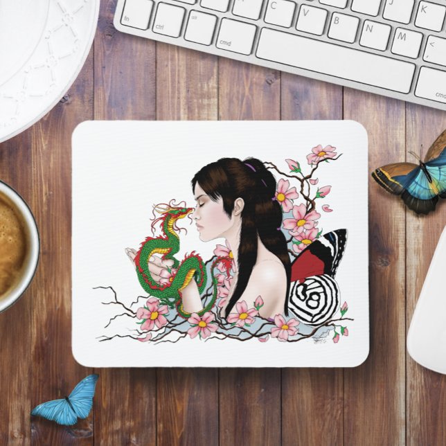 Cherry Blossoms Dragon Serenity Asian Fairy  Mouse Pad (Creator Uploaded)