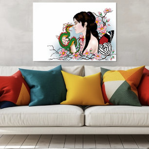 Cherry Blossoms Dragon Serenity Asian Fairy  Poster