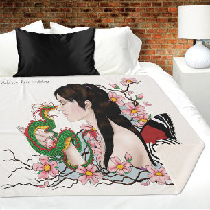 Cherry Blossoms Dragon Serenity Asian Fairy Sherpa Blanket