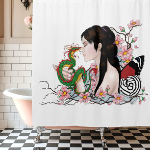 Cherry Blossoms Dragon Serenity Asian Fairy Shower Curtain