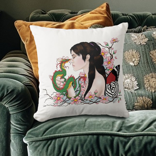 Cherry Blossoms Dragon Serenity Asian Fairy  Throw Pillow (Creator Uploaded)