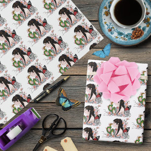 Cherry Blossoms Dragon Serenity Asian Fairy Wrapping Paper