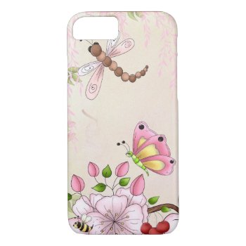 Cherry Blossoms Dragonfly Pink Flowers Spring Iphone 8/7 Case by SterlingMoon at Zazzle