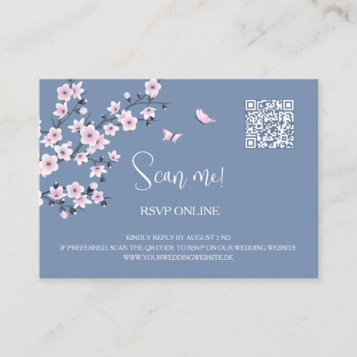 Cherry Blossoms Dusty Pink RSVP Online  QR Code Enclosure Card
