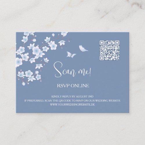 Cherry Blossoms DustyBlue RSVP Online  QR Code Enclosure Card