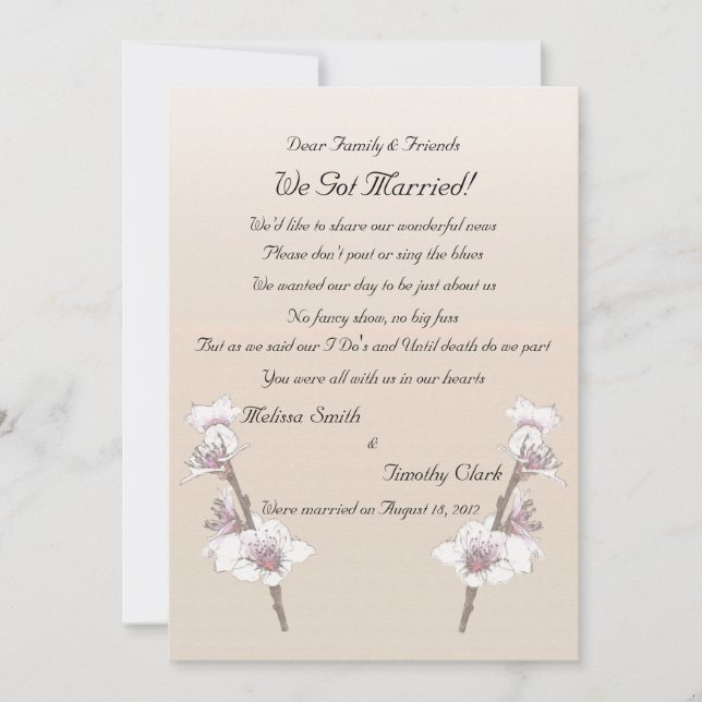 Cherry Blossoms Elopement 2 Announcement (Front)